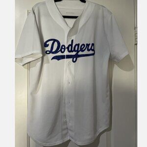 Sport-tek Unisex M Glitter Button Up Short Sleeve Shirt Glitter Blue Dodgers MLB